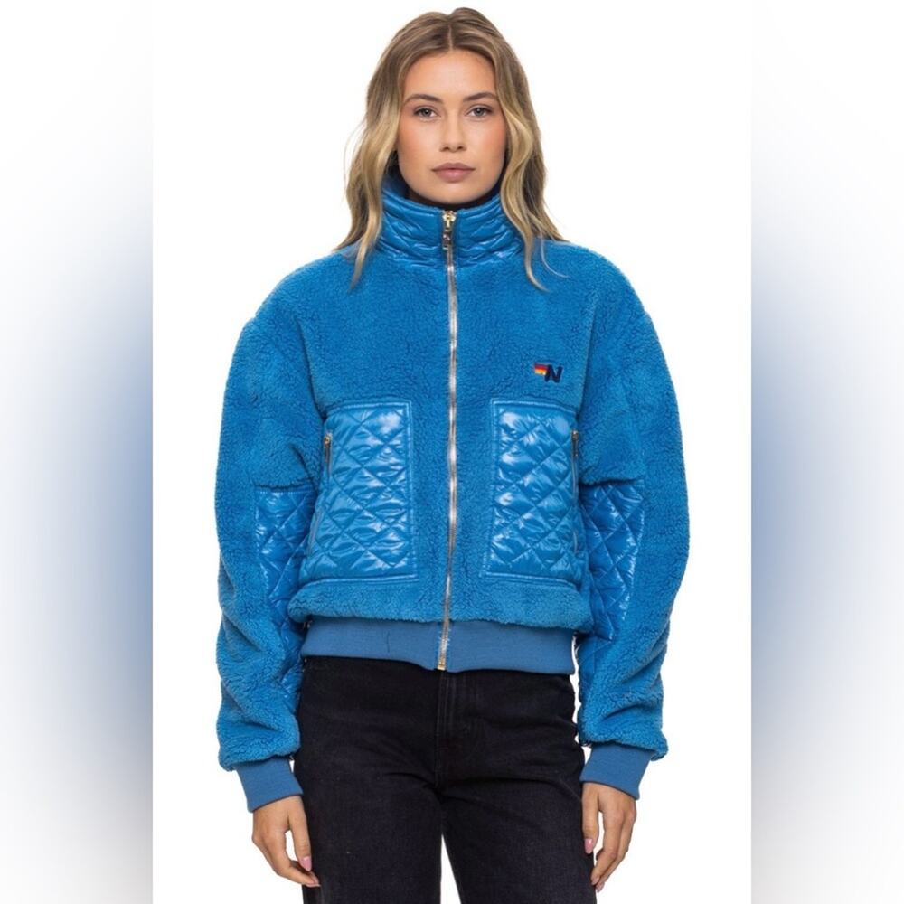 NWT - Aviator Nation - Teddy Full Zip Jacket - Ocean - Picture 3 of 5